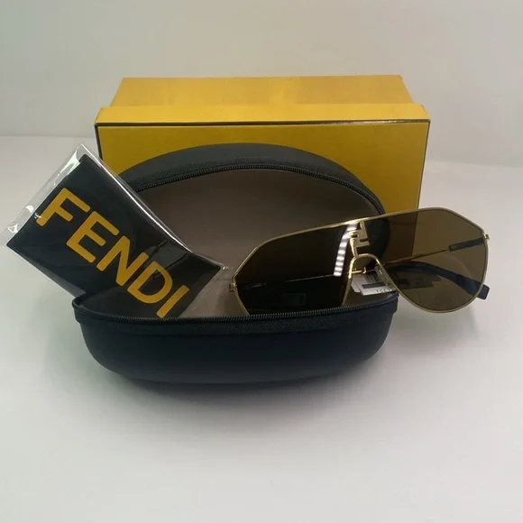 💯- New Original Fendi FE40080U round sunglasses Shiny endura gold / brown
